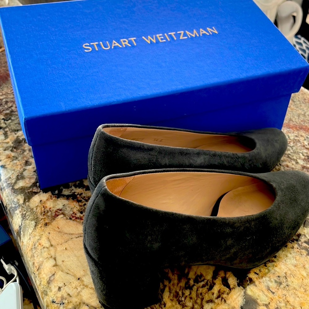 Stuart Weitzman suede’s thick/square heels